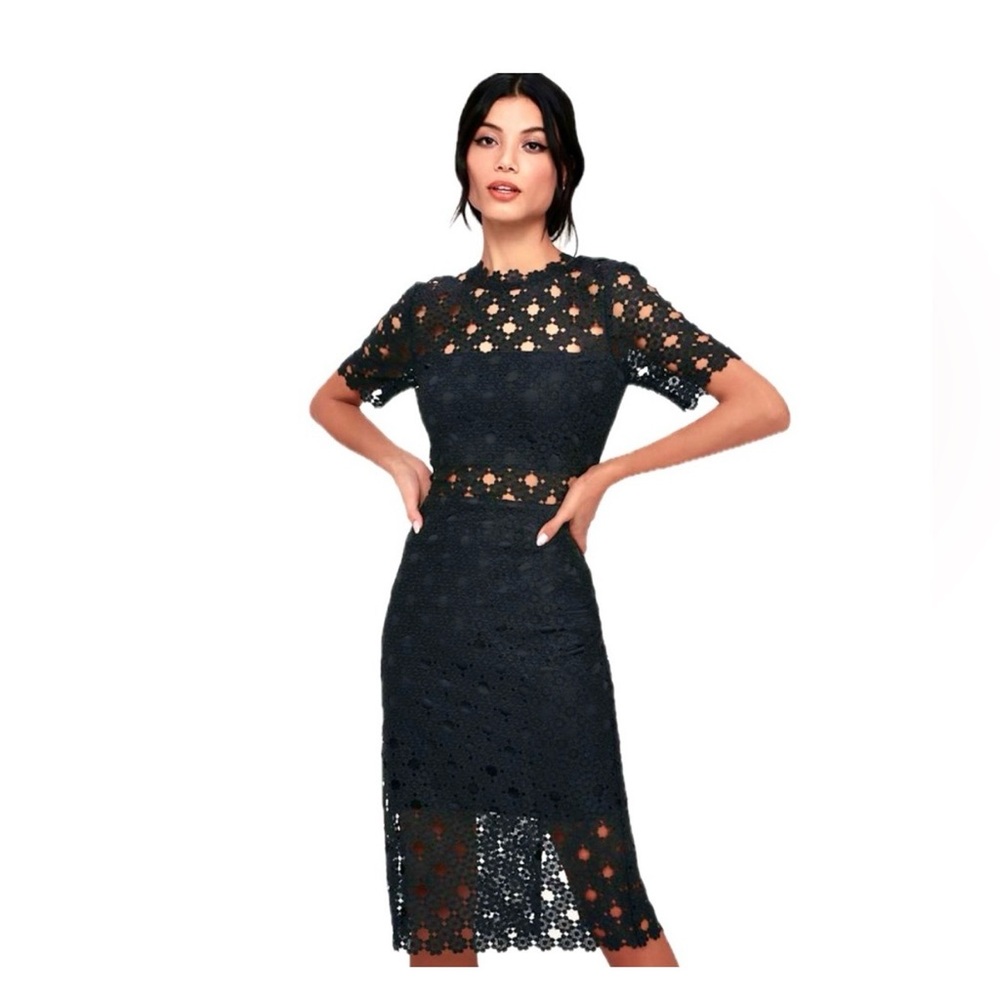 Lulus Heartfelt Black Lace Bodycon Midi Dress